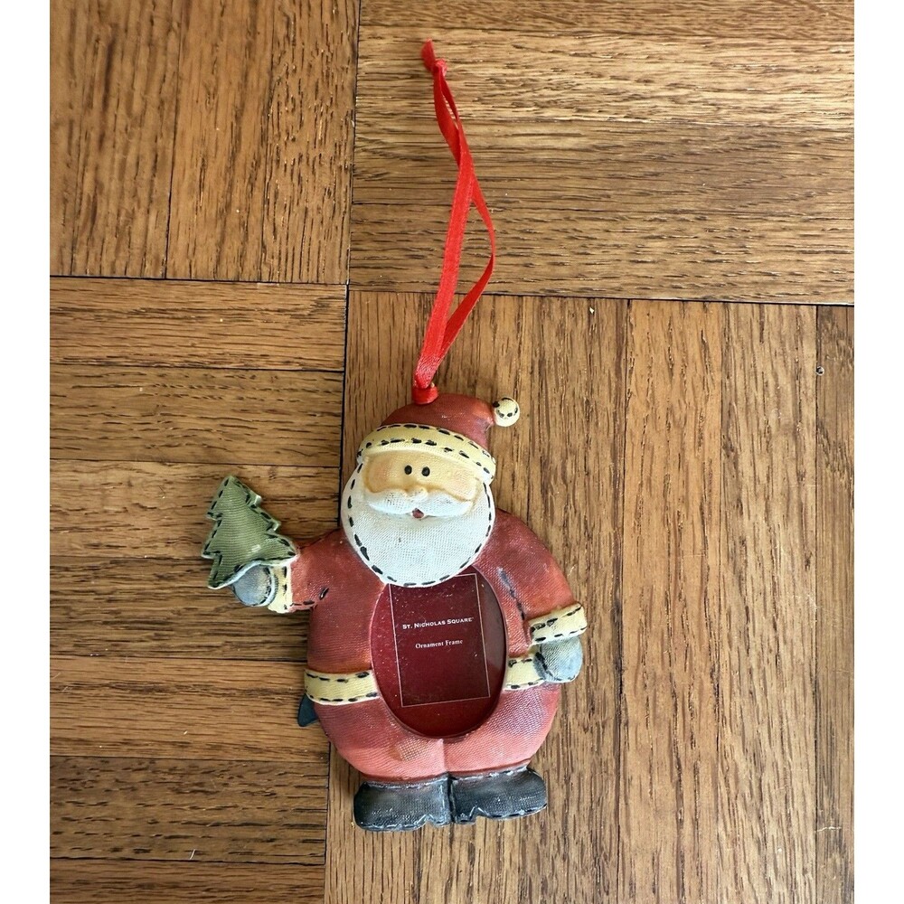 Vintage 3.5X4" Santa Ornament Figurine Frame Holds 1 1/2 Photo